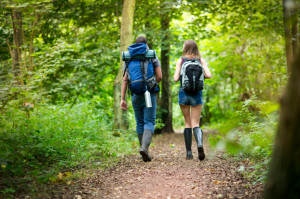 hiking teenager couple